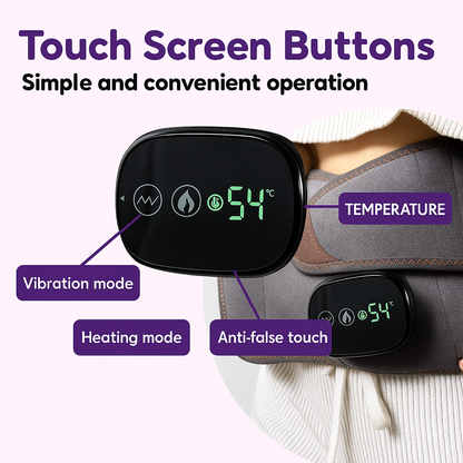 Digital device with touch screen buttons displaying temperature and mode options, used on a heating pad.