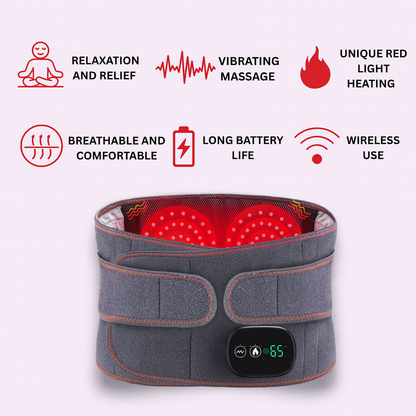 Therabelt wearable red light therapy belt with heat and vibration massage for back pain relief, relaxation, and muscle recovery